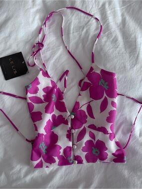 Le Lis Pink and White Floral Tie-Back Crop Tank